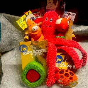 Smaller toy dog basket 9 items including basket